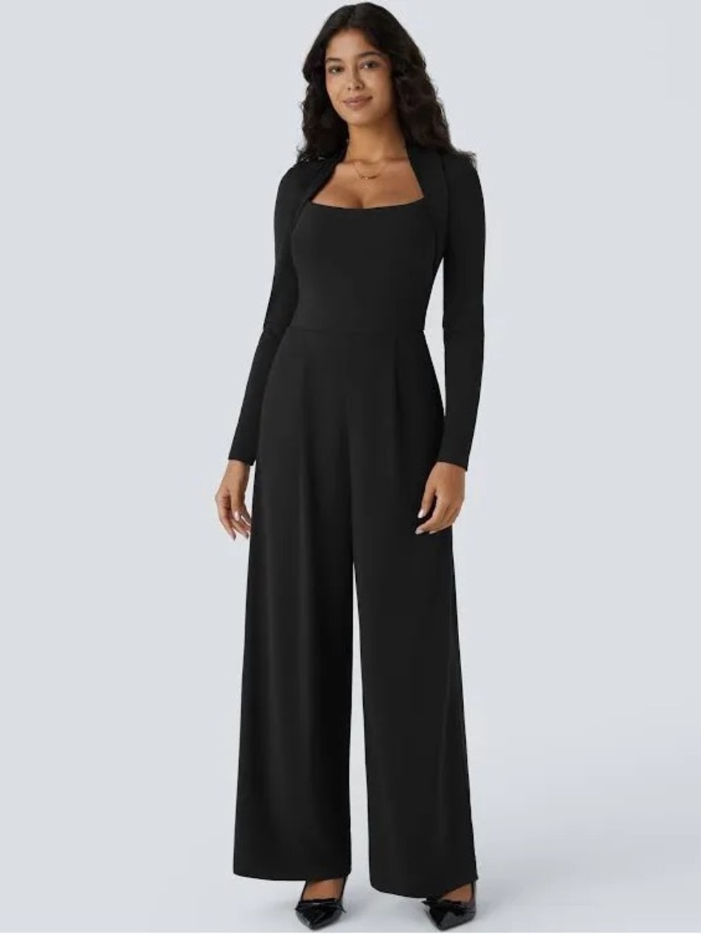 Halara Easy Peezy Wide Leg Long Sleeve Jumpsuit 03006099 in Black XL petite NWOT